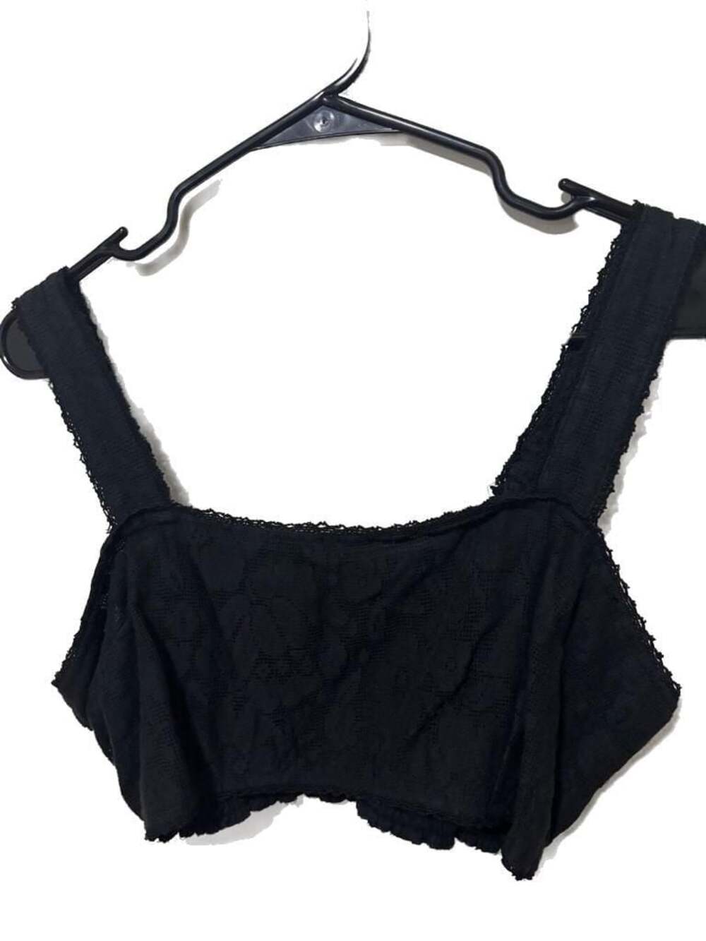 American Eagle Women's Black Lace Overlay Cropped Tank Top